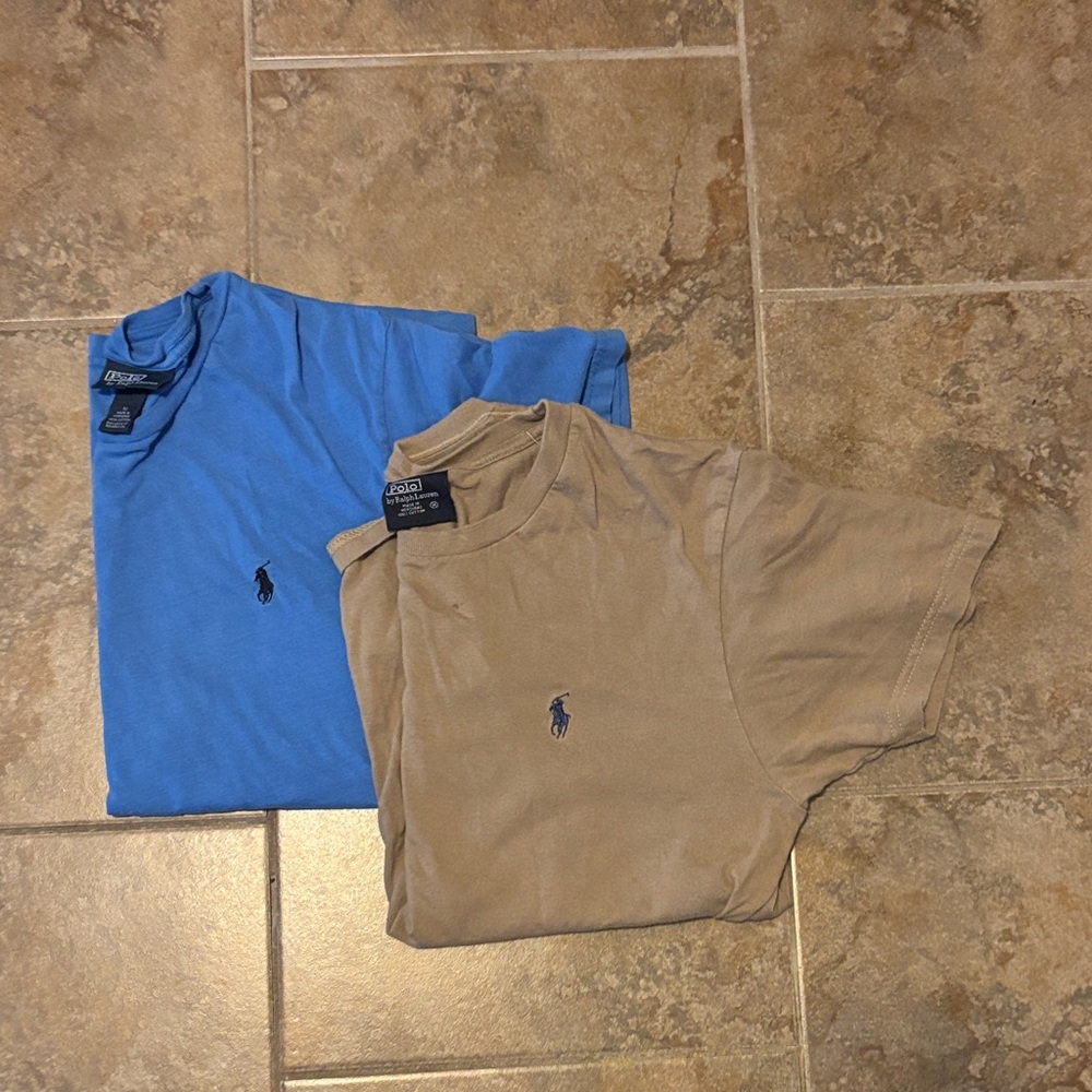 Polo by Ralph Lauren Blue and Tan Short Sleeve Tees